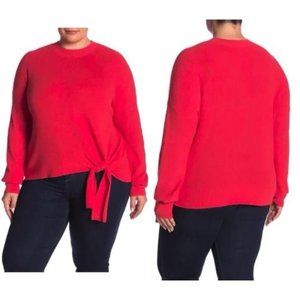 Abound Solid Tie Front Sweater in Red Hibiscus